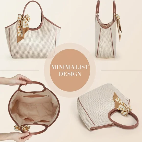 *New* (1 Left) Large Beach Straw Tote Raffia Woven Shoulder Bag - Brown/Beige - Picture 5 of 8